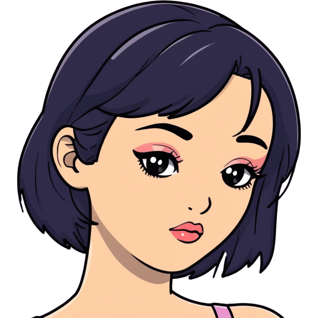 pretty girl with black hair, fair skin, makeup, and eyeliner emoji