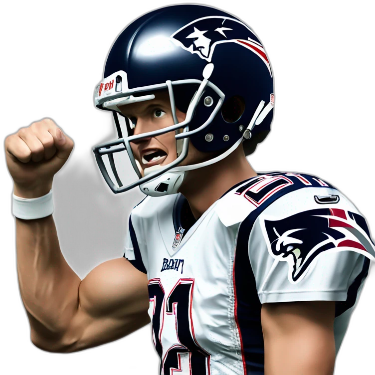 Tom brady with his football helmet on pumping his fist and yelling Let's Fucking Go emoji