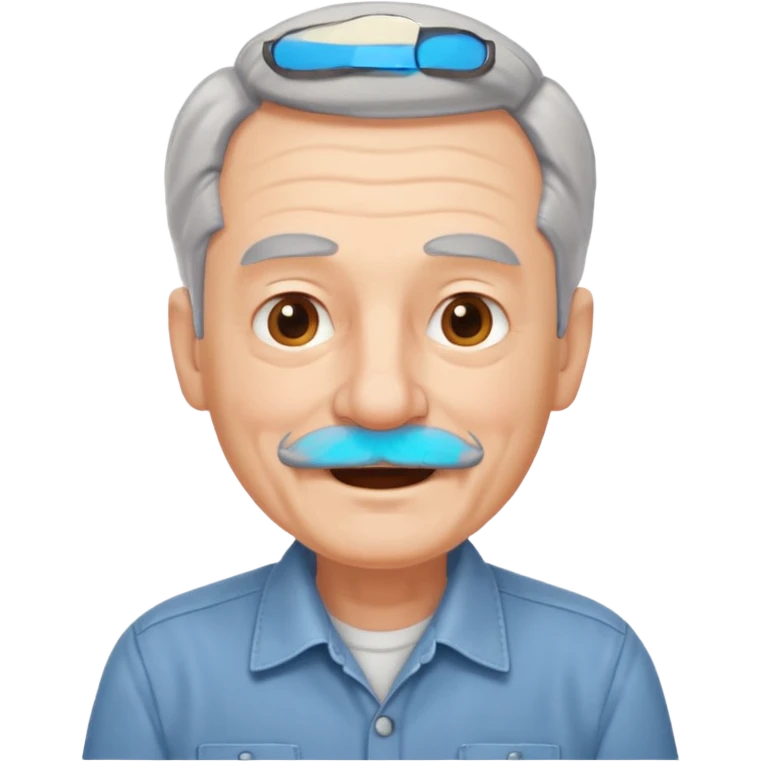 Old man with gray hair and mustache and working shirt. happy optimistic expression emoji