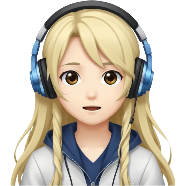 Ruko Yokune, anime-style character with long hair, headphones, and a microphone, cute expression emoji
