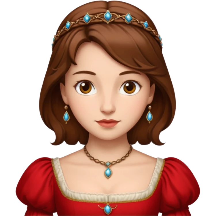 Renaissance lady – brown hair, red dress  emoji