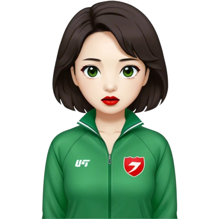 Han Mi-nyeo : Age: Late 60s
Appearance: A crazy woman with many wrinkles face, very messy dark brown hair and dramatic red lipstick.
Outfit: Green player tracksuit emoji