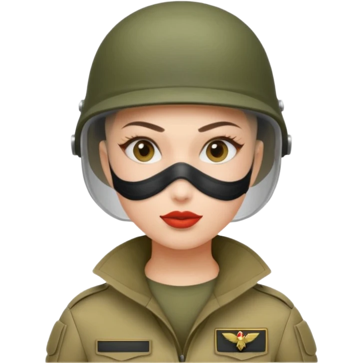 woman soldier with hair style wearing mouth mask emoji