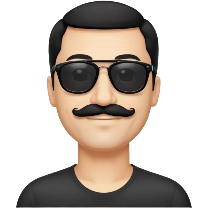 đàn ông 50 tuổi, da trắng, có râu ria đen. đeo kính đen, tóc đen ngắn, cười mỉm emoji