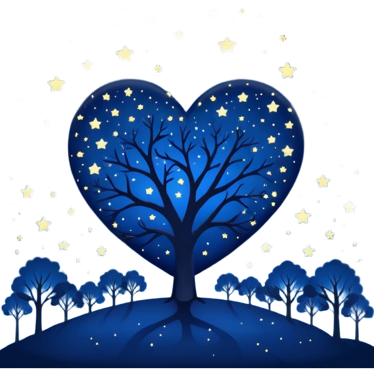 heart with night sky and silhouette trees emoji