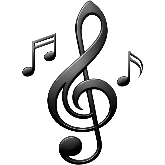 Minimalistic flat vector icon, iOS style, thin black contour on white background. Treble clef and musical notes. Clean, no text, no shadows.
 emoji
