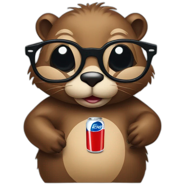 Beaver wearing glasses and black T-shirt with „Pepsi” logo emoji