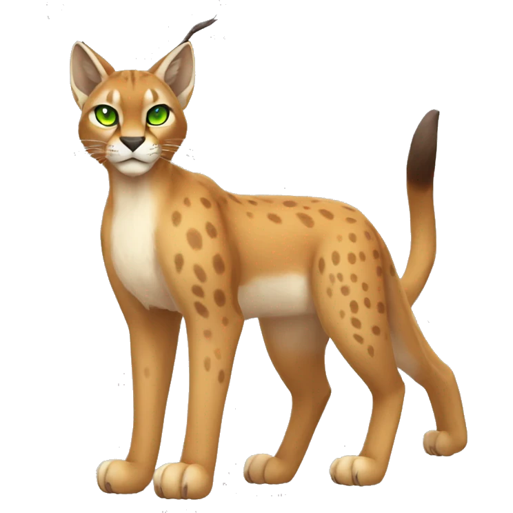 Beige Lynx-Caracal-Pokémon-hybrid with orange points with spots, green eyes brown toes, and short tail, full body emoji