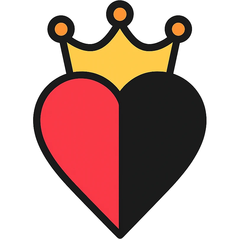 heart 75% red and 25% black with a queen's crown on top emoji