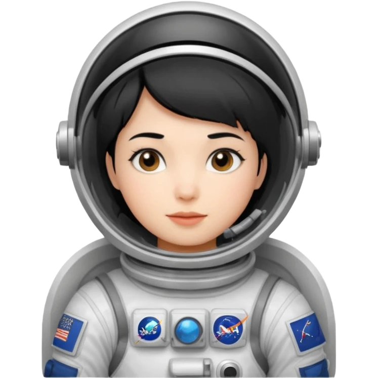 Young, female, astronaut suit, short black hair, white skin
 emoji