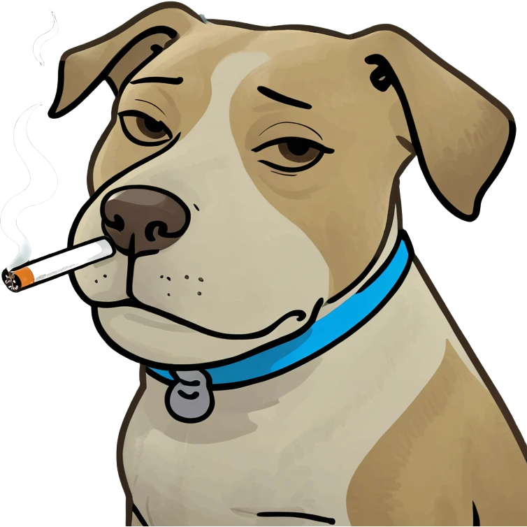 Dog smoking and squinting eyes tiredly  emoji