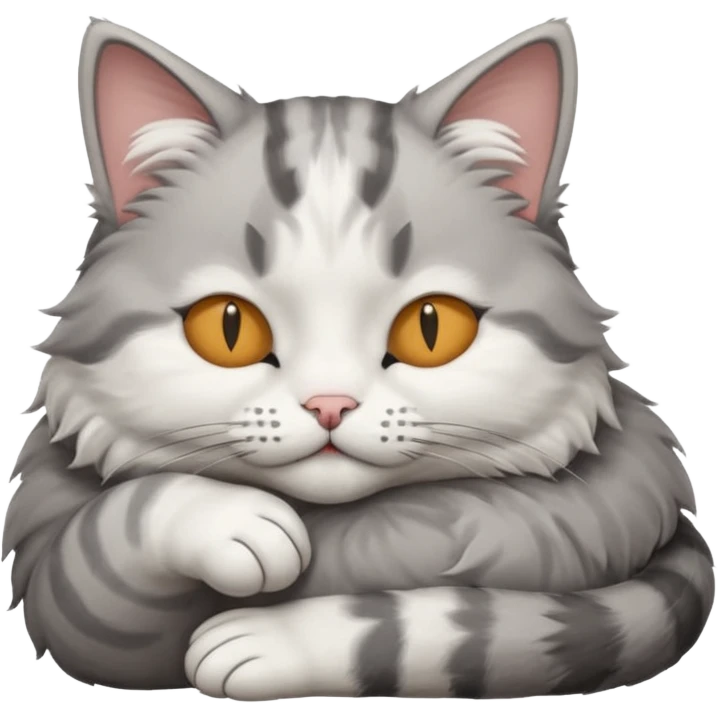 grey and white small cat with eyes closed lying down with its head resting own paw emoji