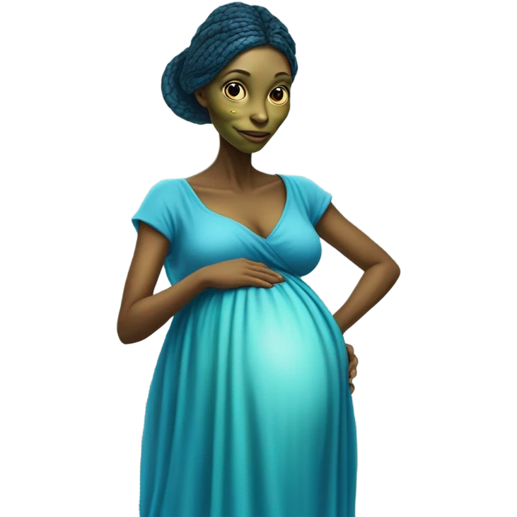 Pregnant Reptilian alien woman, full body in blue dress emoji