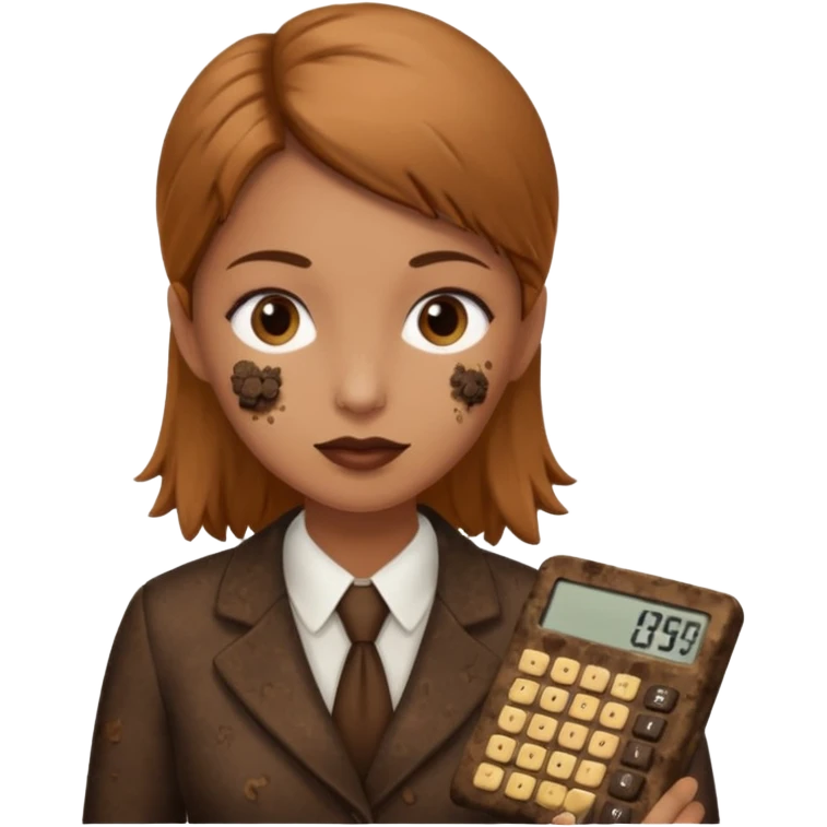 female accountant with calculator covered in animal poo emoji