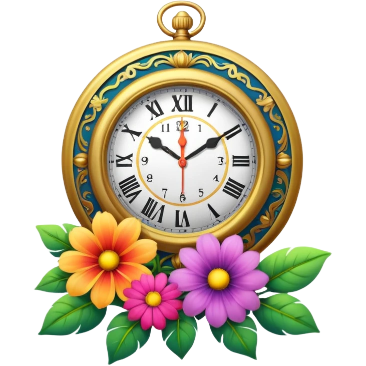 flower blooming next to a clock emoji