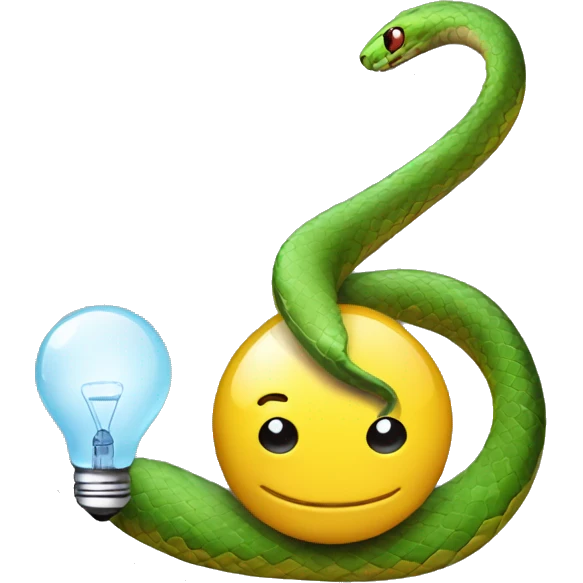 A snake with a lightbulb instead of a head, and a battery connected to his tail emoji