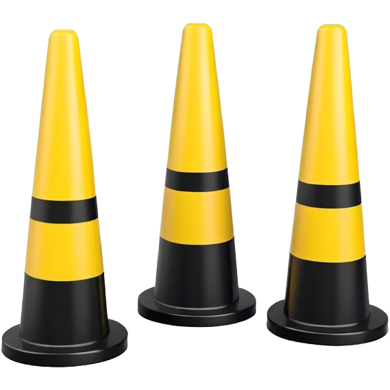Two conical traffic bollards with a caution tape stretched between them, marking a restricted or blocked area emoji