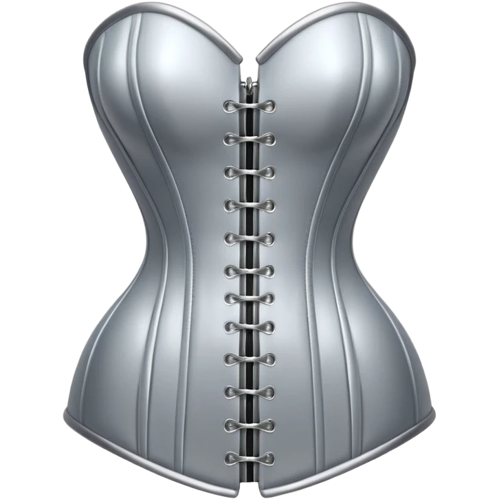 A luxury corset emoji made of silver chrome, smooth metallic curves, minimal fashion silhouette, glossy reflections, sensual high-end aesthetic, iOS emoji style, centered, clean white background emoji