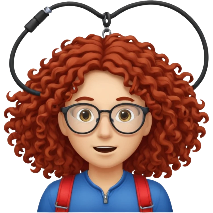 bungee jumping face only with hair flying red long curly hair and glassess emoji