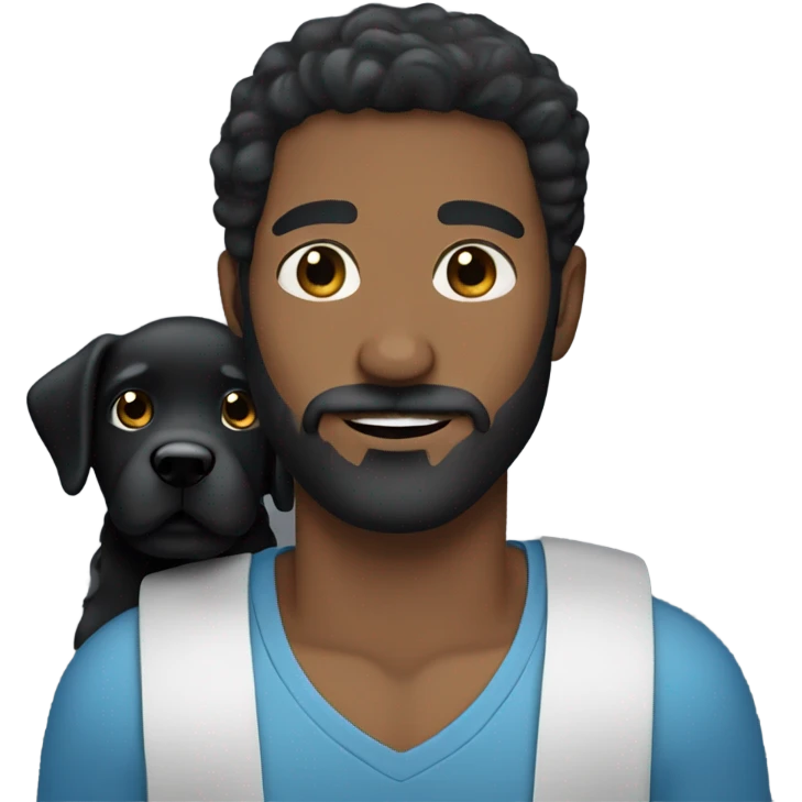 Black hair man with blue eyes beard and mustache holding black Labrador  emoji