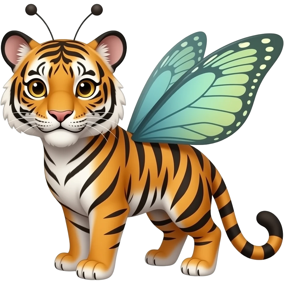 “Rishboland Tiger” with tapered longer ears, butterfly wings on HEAD emoji