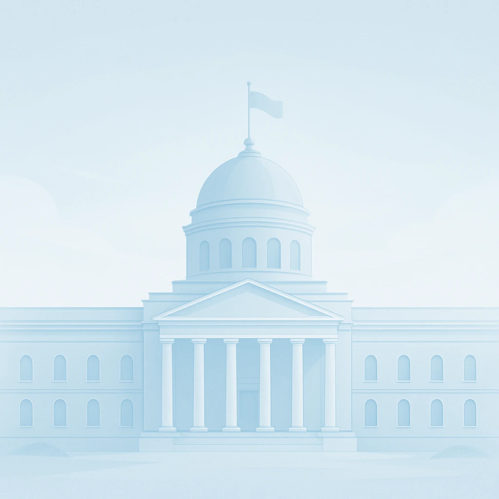 parliament building in a light blue aesthetic, soft and calming, minimalistic details, airy and serene, simple lines, elegant and clean, subtle highlights, dreamy and modern, gentle gradients emoji
