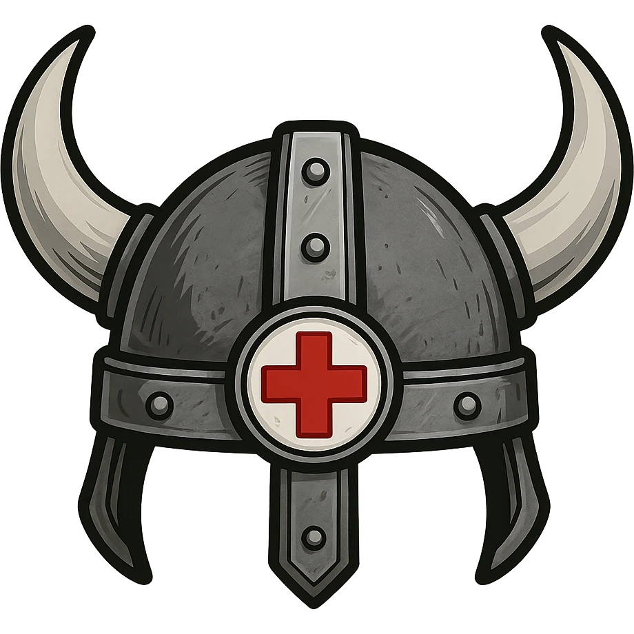 A Viking helmet with a medical cross emblem, symbolizing strength and healing emoji