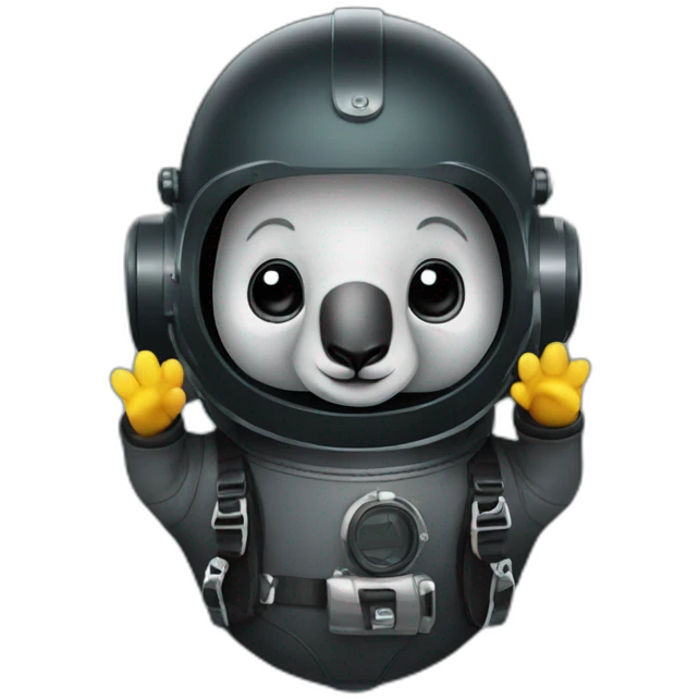 happy koala in black commercial diving suit emoji