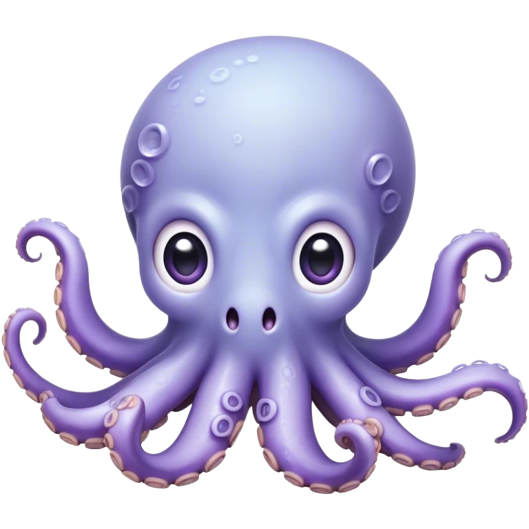Cinematic Comical Baby Octopus Portrait Emoji, Tentacles slightly flared in a playful, exaggerated gesture, featuring a light blue-purple, rounded body with dramatically wide, hilariously expressive eyes full of surprise and innocent mischief, Simplified yet hilariously endearing features, highly detailed, glowing with a soft oceanic radiance, high shine, dramatic yet lovable, stylized with a dash of whimsical underwater mischief, soft glowing outline, capturing the essence of a delightfully silly little octopus that looks like it just made a clumsy, adorable mistake! emoji