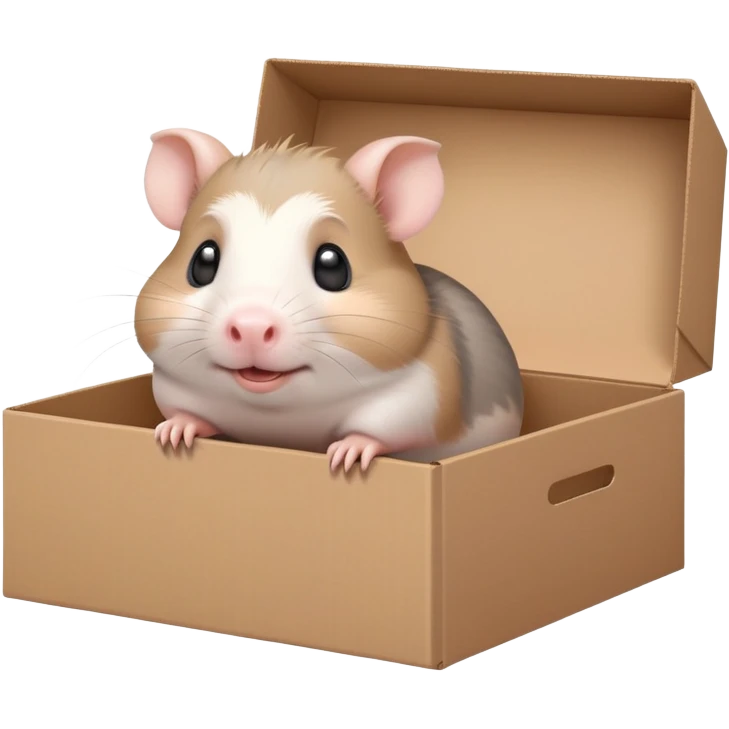  A very cute gery young happy Dutch pig hamster with one's head tilted to one side poked its paws out of the cardboard big box and placed them on top of it emoji