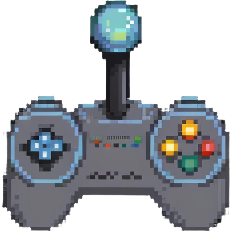 A retro Atari-style joystick controller in 8-bit pixel art emoji