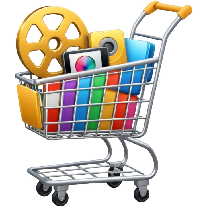 shopping cart containing film and video icons emoji