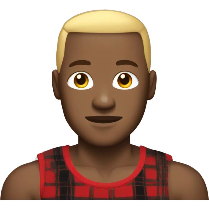 Black Filipino man with blonde buzzcut wearing a black tank top and red plaid pajama pants and muscles  emoji