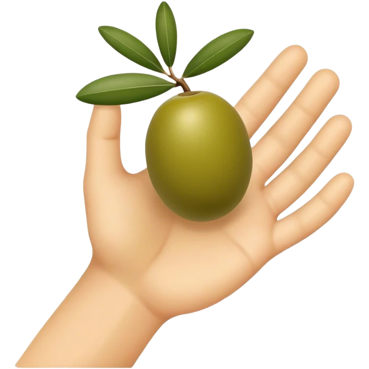 Hand holds 1 green olive emoji