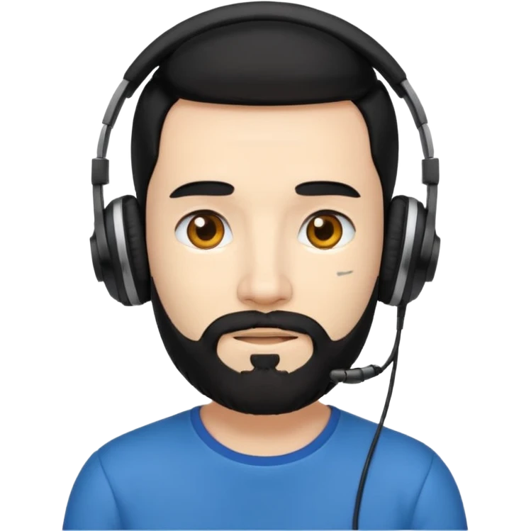 black and  hair with beard and headphones white skin male emoji