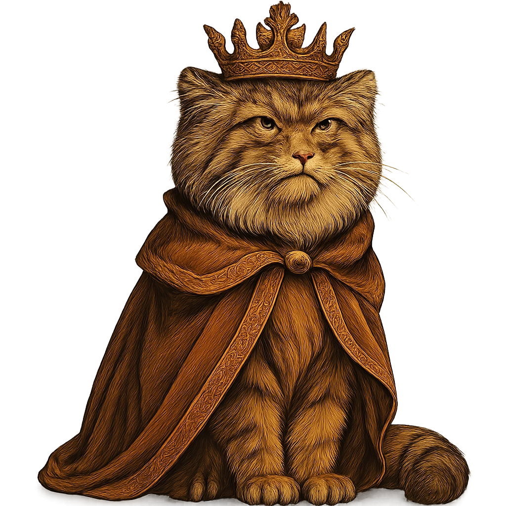 A royal Pallas's cat (Manul) in brown-orange colors, majestic and regal emoji