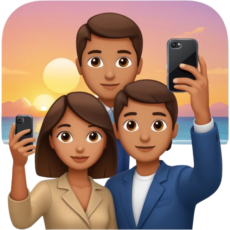 Couple Selfie + phone + sunset emoji