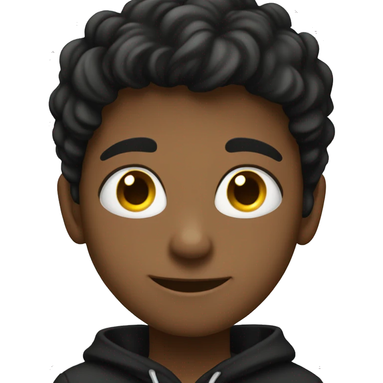 smiling boy in black hoodie and eyes looking to the phone emoji