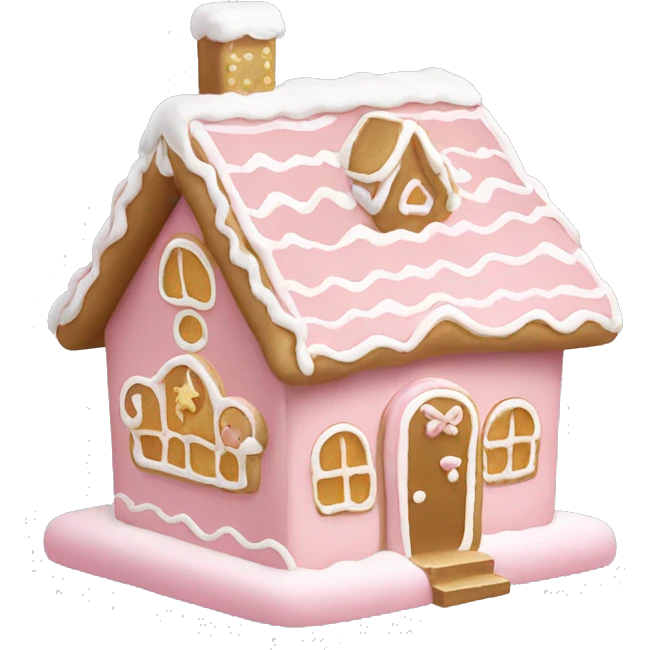 light pink and gold and white gingerbread house emoji