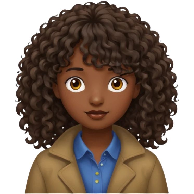 Fais la frange plus tordu la peau plus foncé et les cheveux bruns et bien plus long mais avec les cheveux bouclés  fais la peau un peu plus foncée et la frange vrm pas droite pas égal  et les cheveux tres long emoji