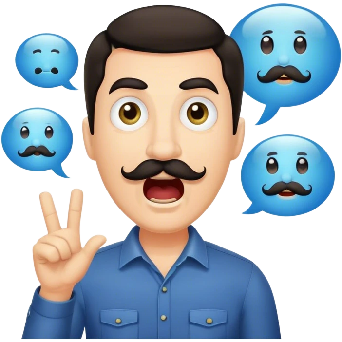 Random guy with light skin dark hair and eyes with a mustache screaming  the word FABIAN all in upper case in a Speech bubble  emoji