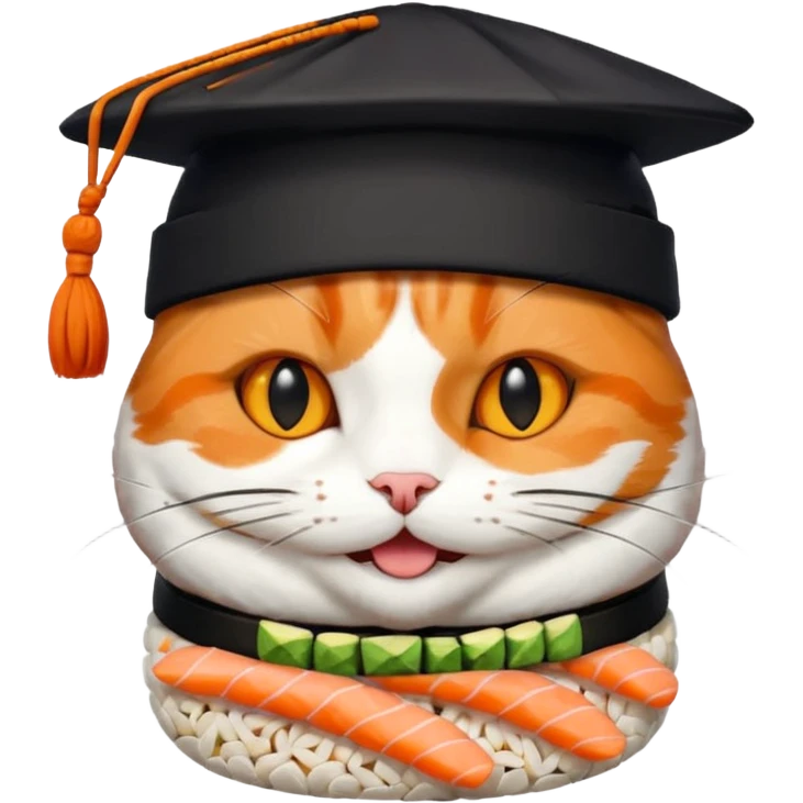 happy cat wearing a hat made out of sushi pieces emoji