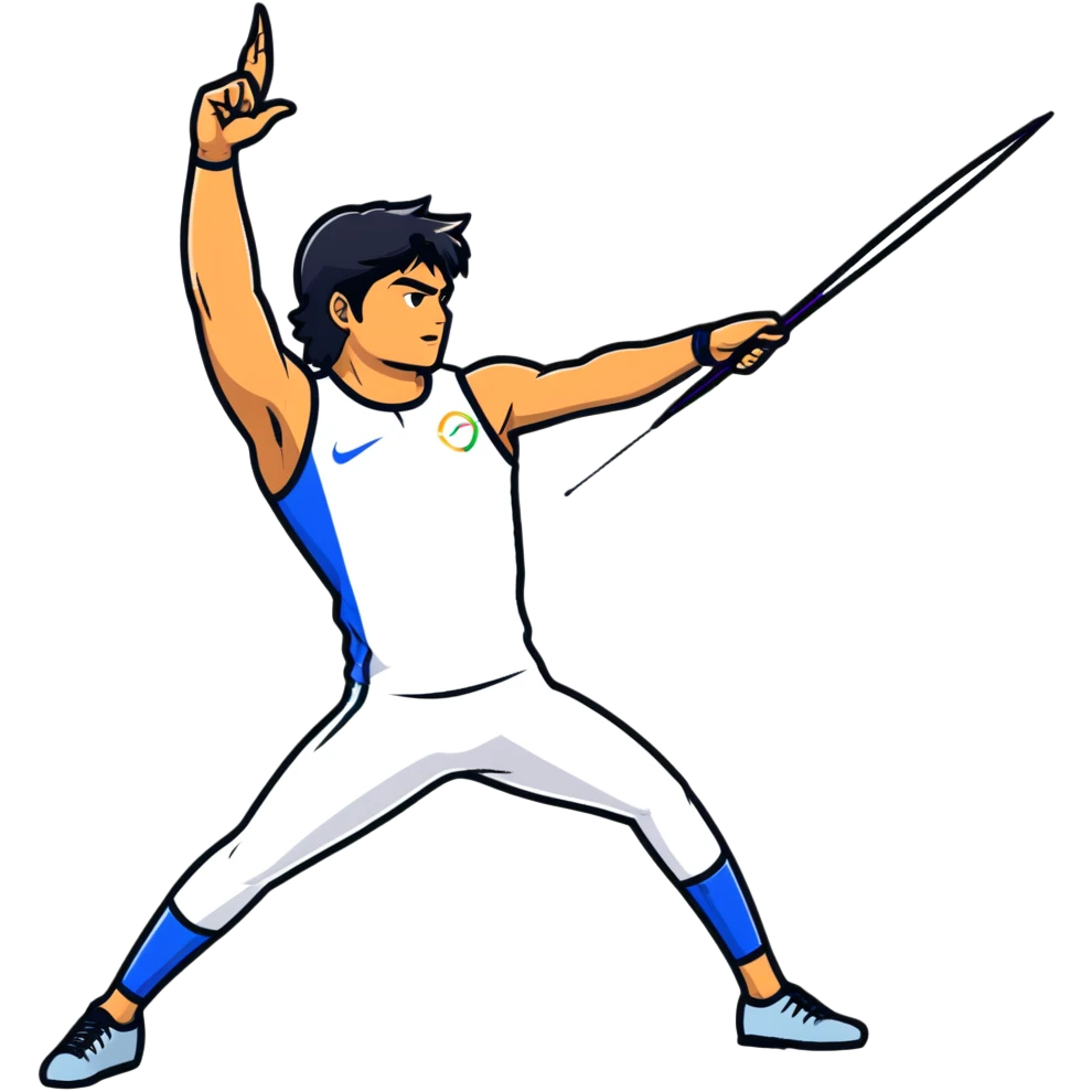 Neeraj Chopra throwing javelin, Olympic champion in motion emoji