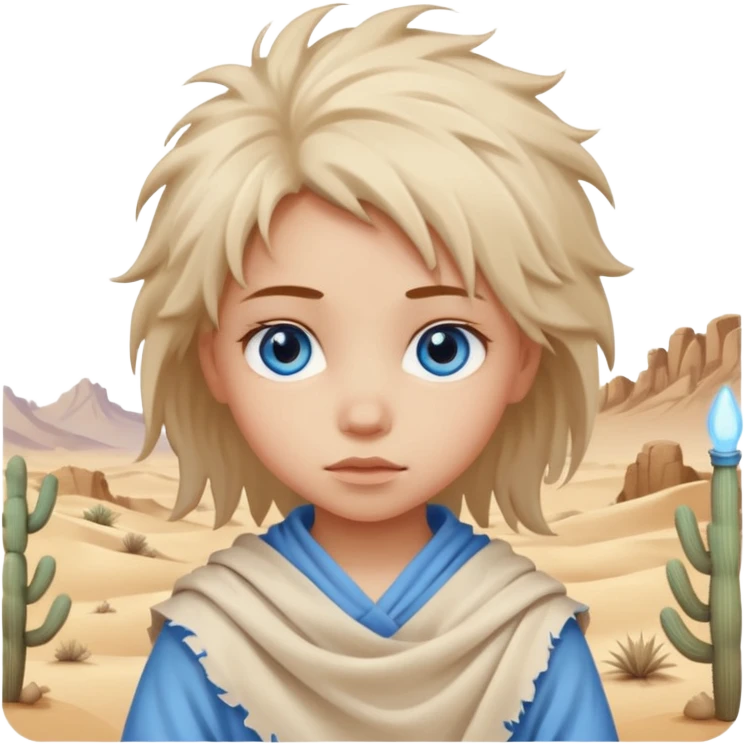 blue eyed desert girl child with creme cloth emoji