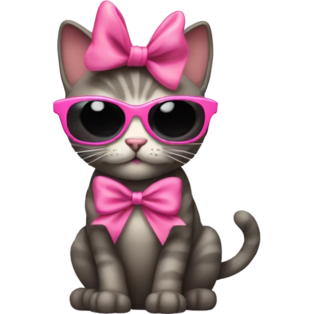 Cat with sunglasses with pink bow emoji