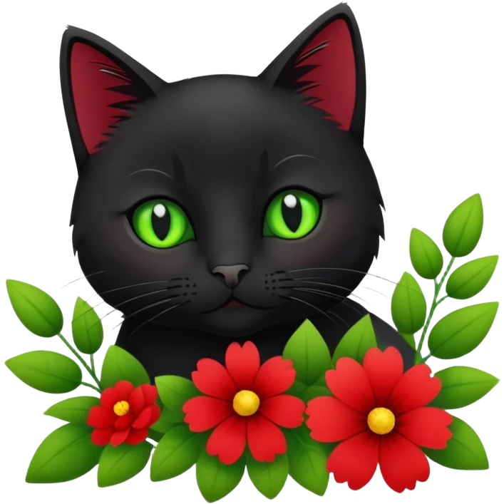 American short hair black cat with flowers emoji