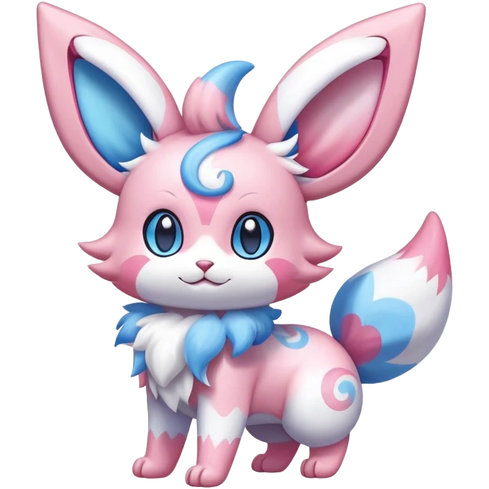 Exotic shiny rare epic cute sylveon-skitty-creature, full body, with random markings emoji