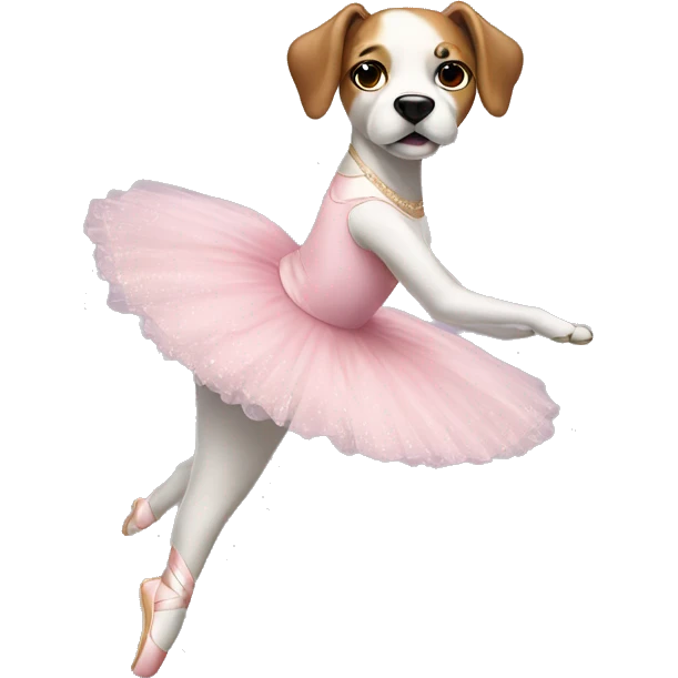 Dog in a ballerina outfit doing ballet emoji