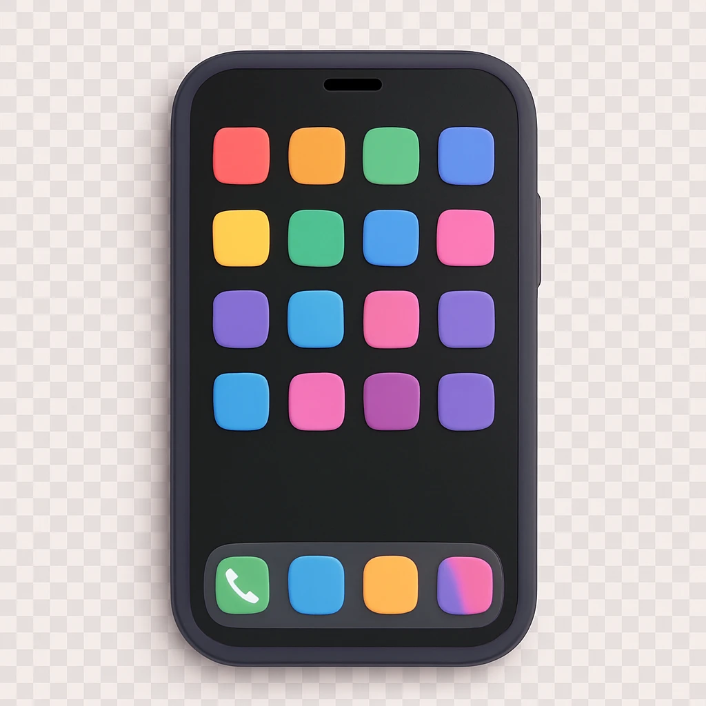 A smartphone with a colorful app screen and rounded corners emoji