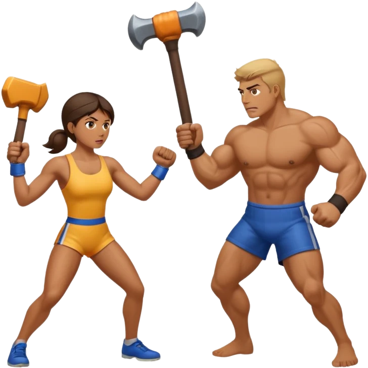 woman fightng man with a hammer emoji